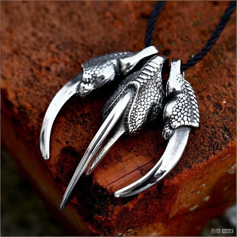 Men’s Domineering Big Dragon Claw Pendant Stainless Steel Eagle Claw Necklace