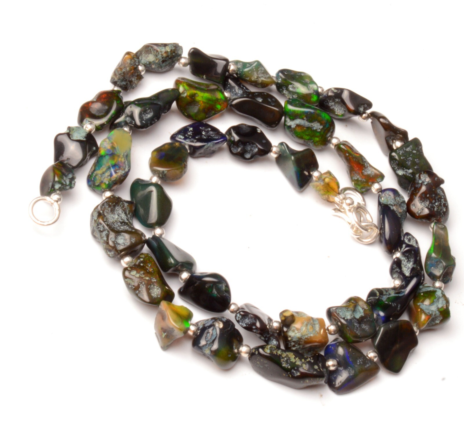Natural Gem Welo Black Fire Opal 7 to 13 mm Rough Nugget Beads 18″ Necklace