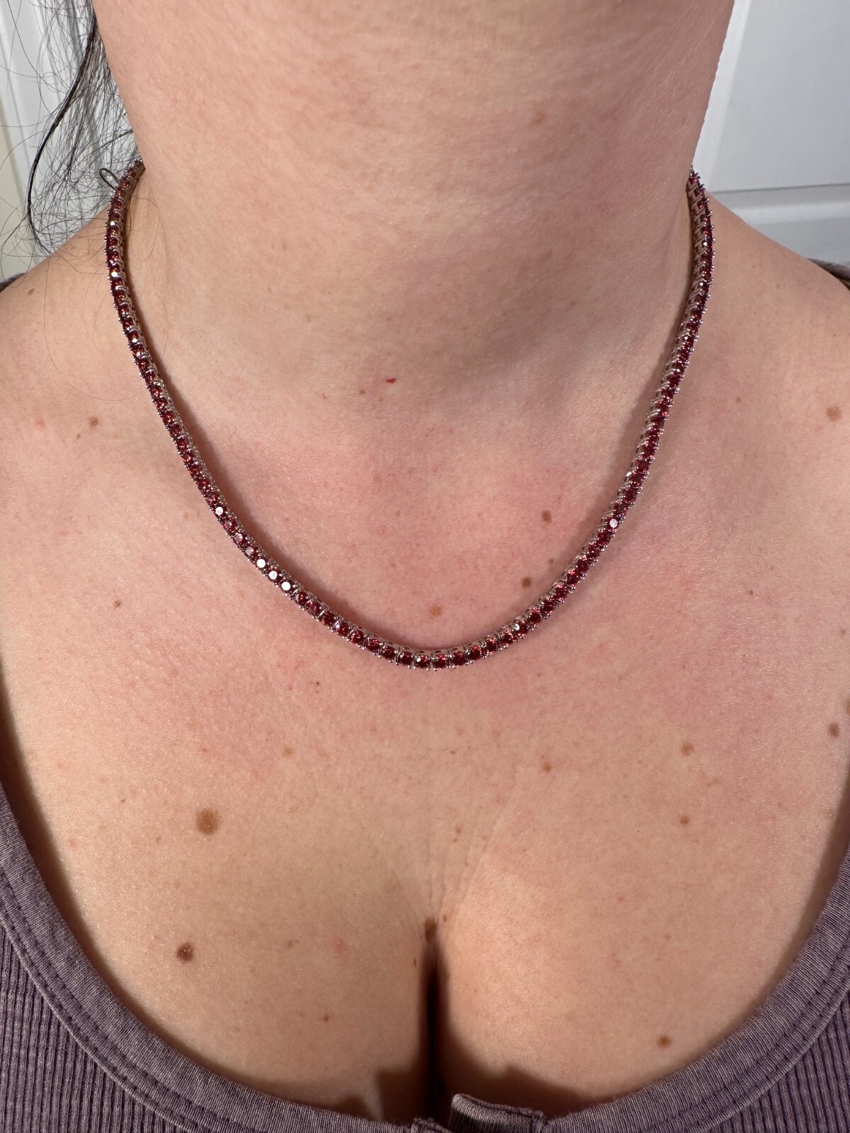 Real Ruby Red MOISSANITE 3mm Tennis Chain 925 Silver Iced Necklace Pass Test