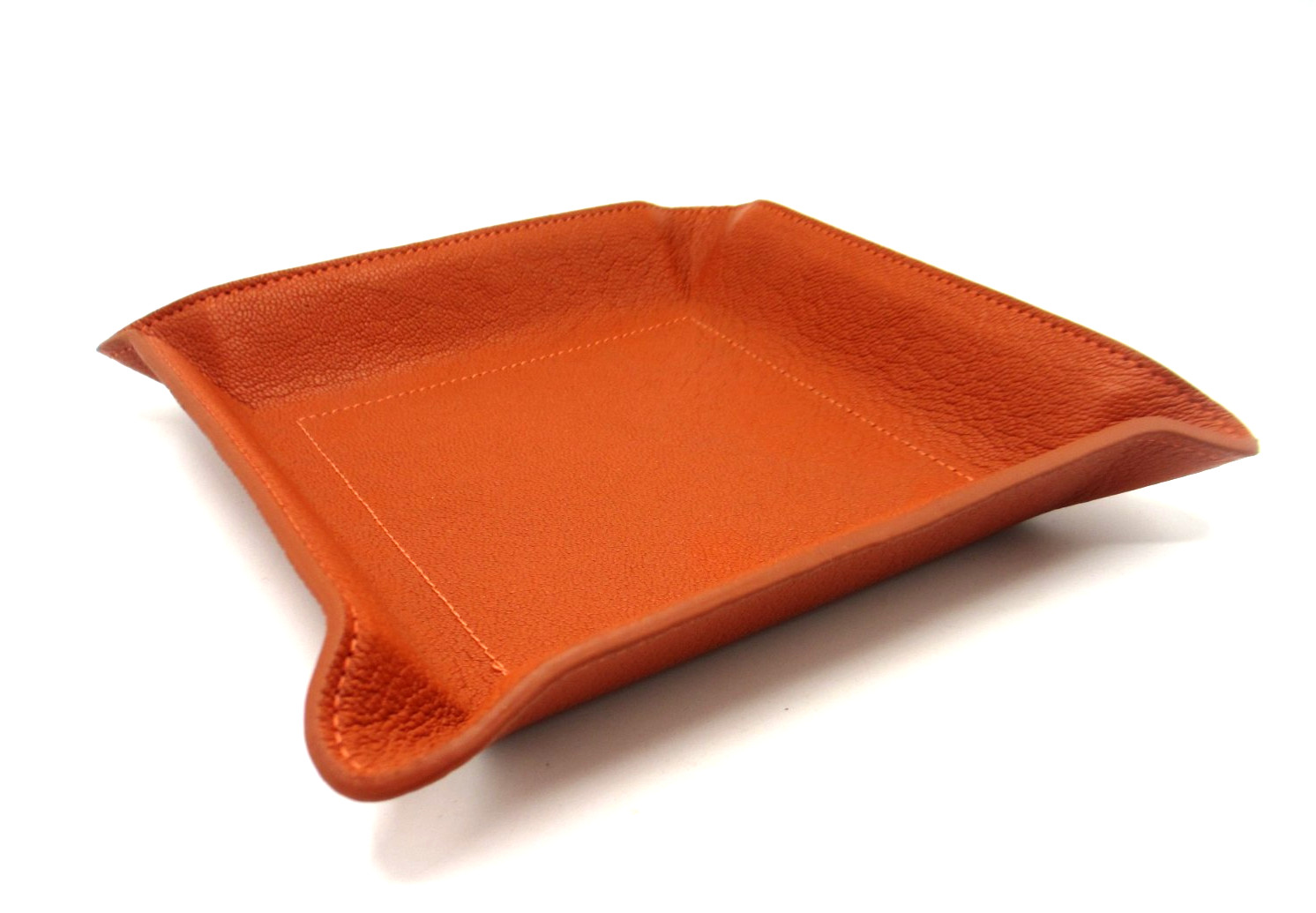 Valet Tray Catchall Leather New 6 1/2″ Square Molded Design Graphic Image ORNGE
