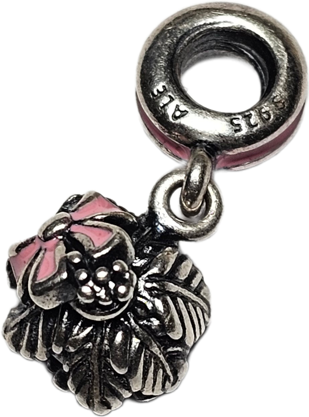 Pandora Sterling Silver Everlasting Pink Bouquet Dangle Enamel Charm #791106EN24