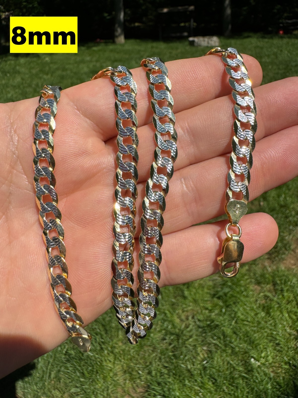 Cuban Link Chain 14k Gold Plated Real Solid 925 Silver Two Tone ITALY 5-11mm