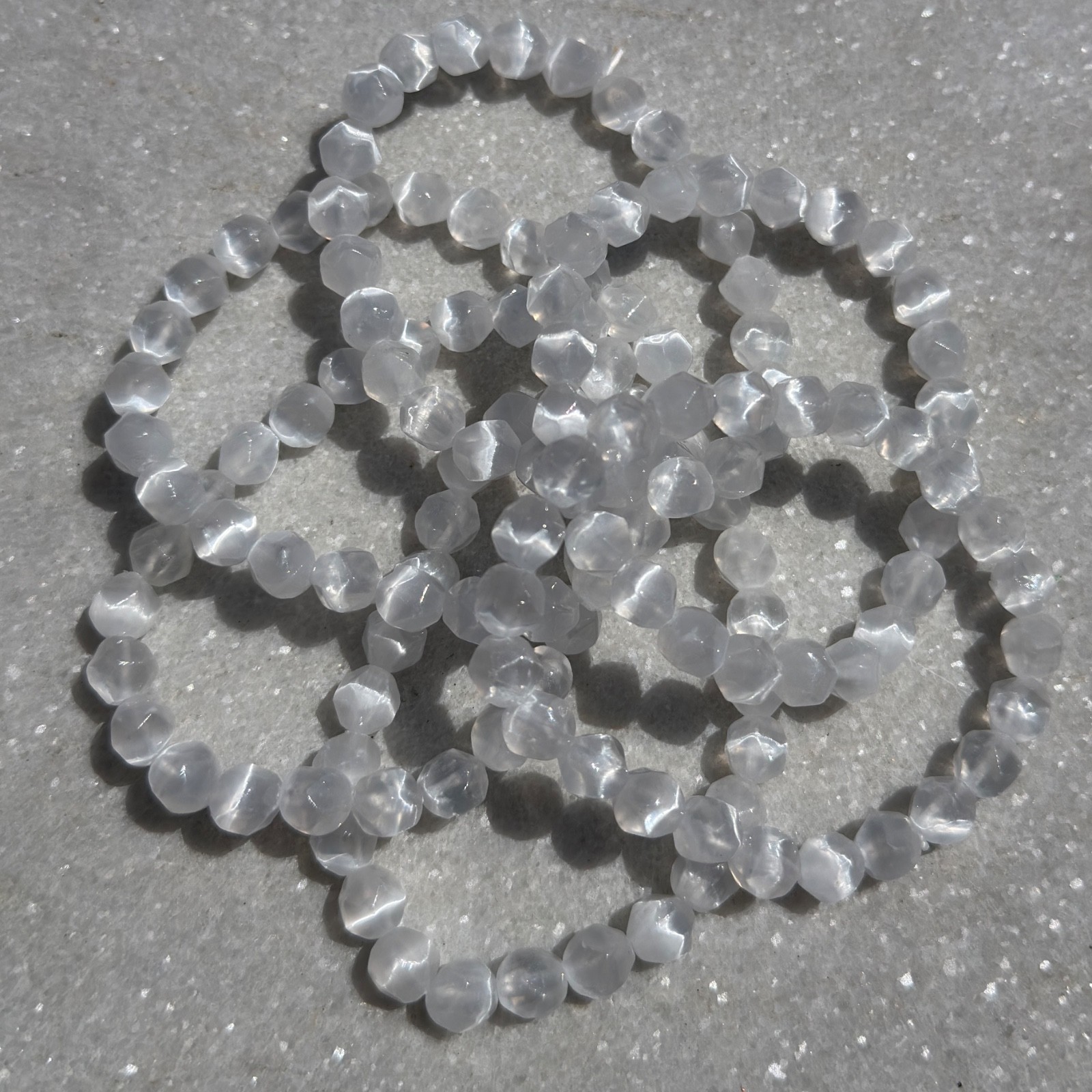 Wholesale 6 Pcs 8mm Faceted Selenite Natural Crystal Stretch Bracelet 7.5″