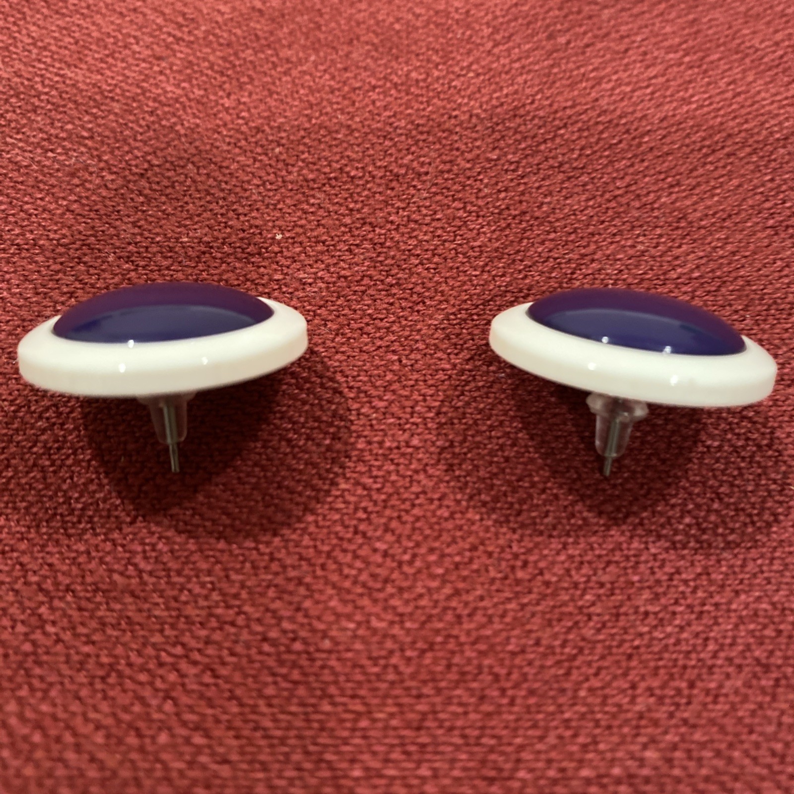 Navy Blue & White Round Plastic Pierced Earrings