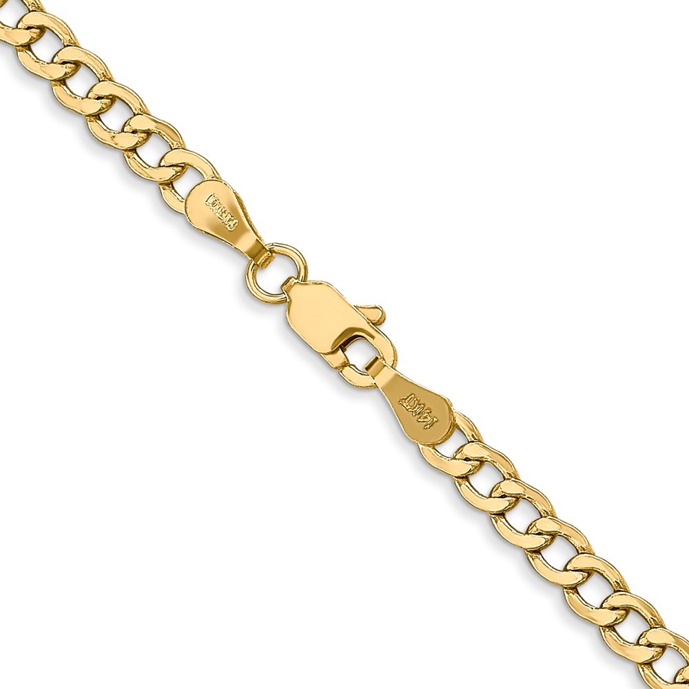 14k Yellow Gold 3.35mm Semi-Solid Curb with Lobster Clasp Chain Necklace 28″