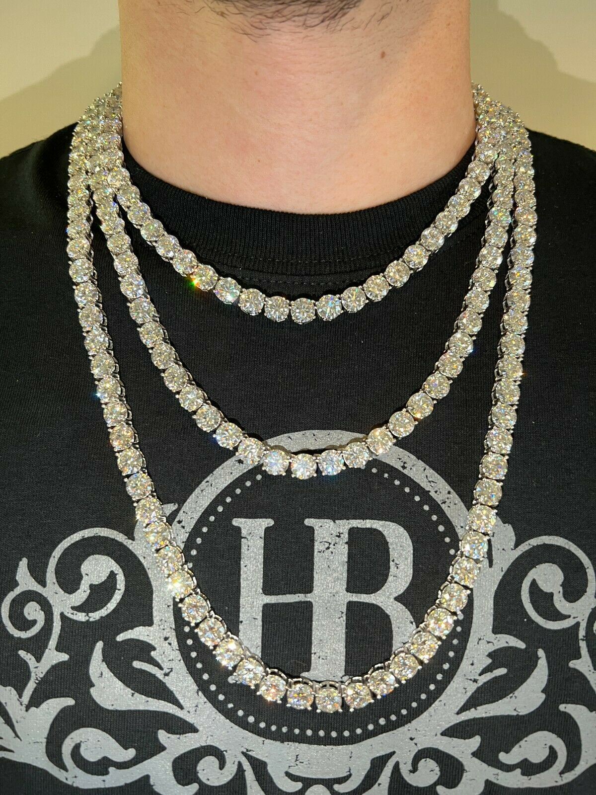 REAL BIG 8mm 100-170ct MOISSANITE Tennis Chain Necklace Pass Test 16-28″ Iced