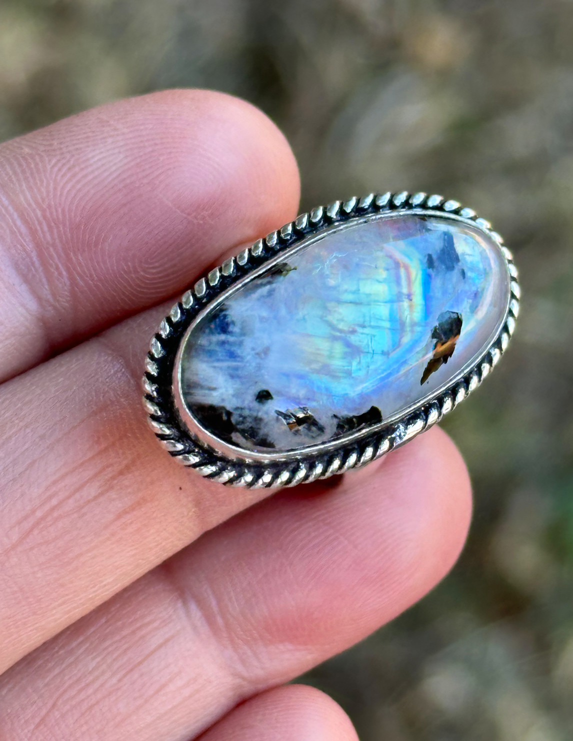 Vintage VIVIDE 925 Silver Rainbow Moonstone Ring Size 7