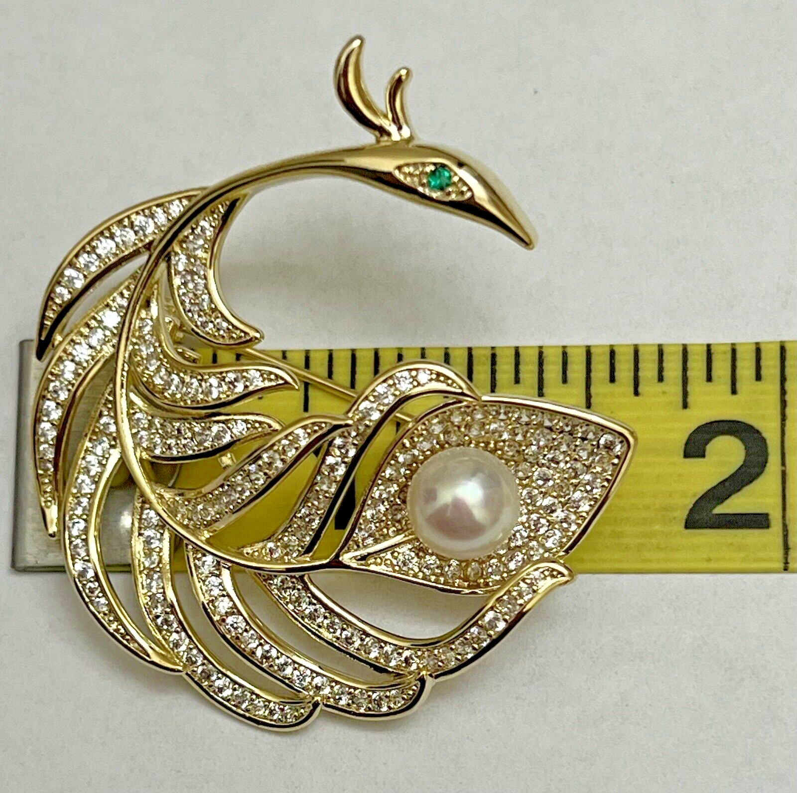 Crystal Rhinestone Brooch Pin Bird Feather Glass Leaf Flower Vintage Ice Clear