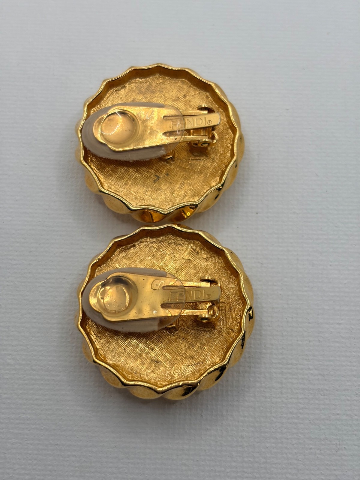 Vintage Fendi Gold Tone Simulated Pearl Earrings See Description