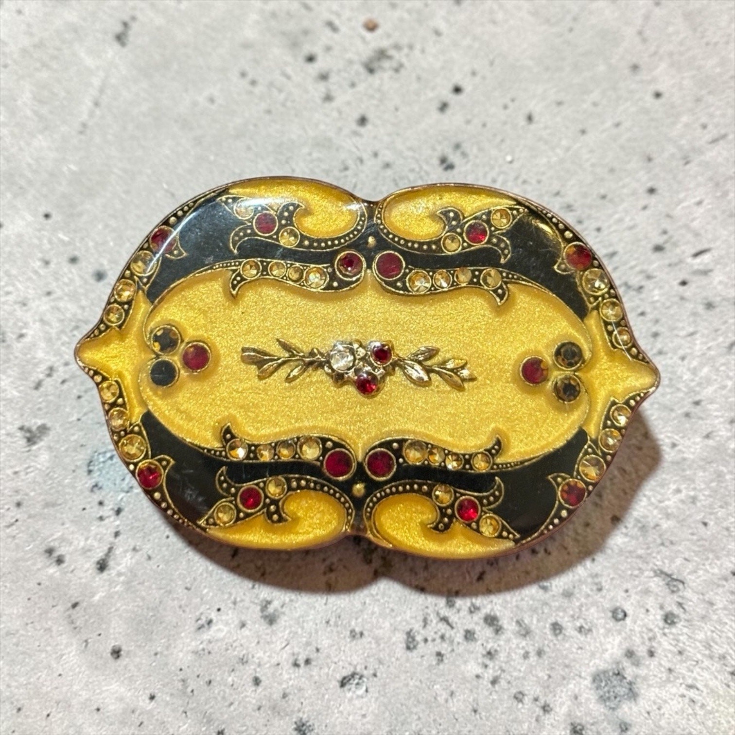 Art Deco Rhinestone Enamel Brooch Gold Black Red Jeweled Statement Pin