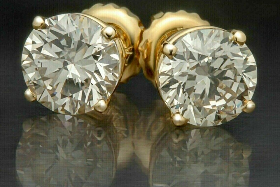 4.0Ct Round Cut Lab Created Diamond Women’s Stud Earrings 14K Yellow Gold Plated