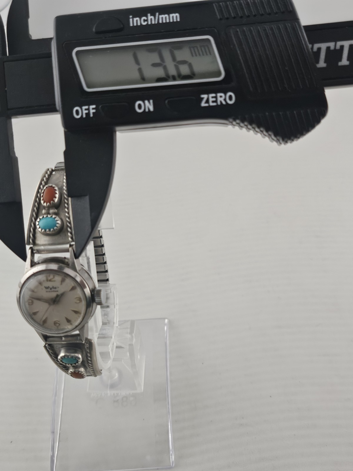 Rare Ladies Vintage Wyler Incaflex Watch Silver Navajo Band Coral Turquoise