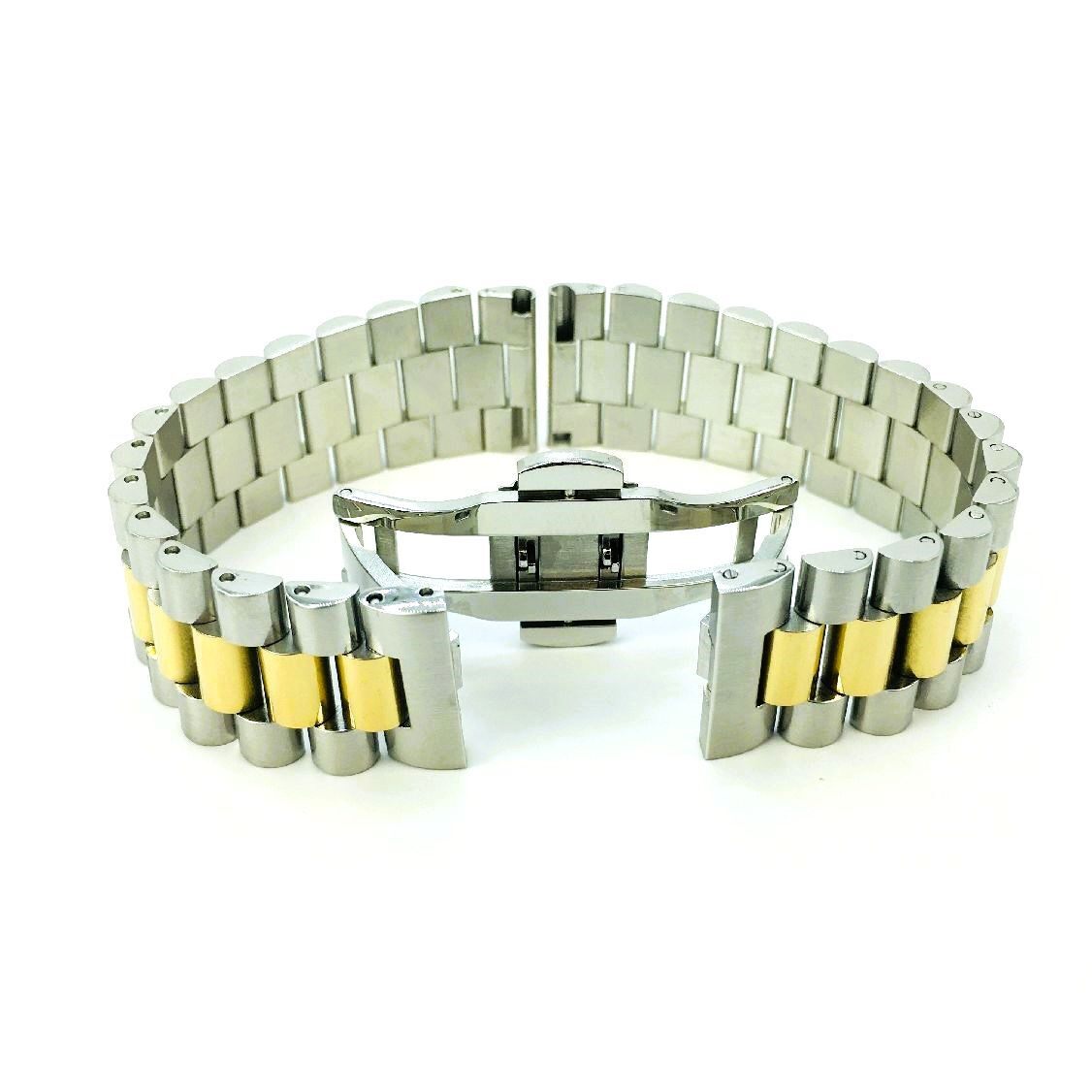 President Style Two Tone Gold Metal Watch Band 13mm 15mm 17mm 19mm 21mm #7055