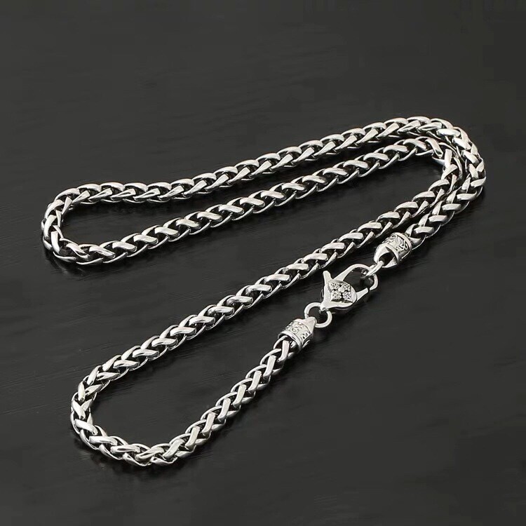 Real 925 Sterling Silver Chain Women Men 5mm Wheat Link Necklace Bracelet
