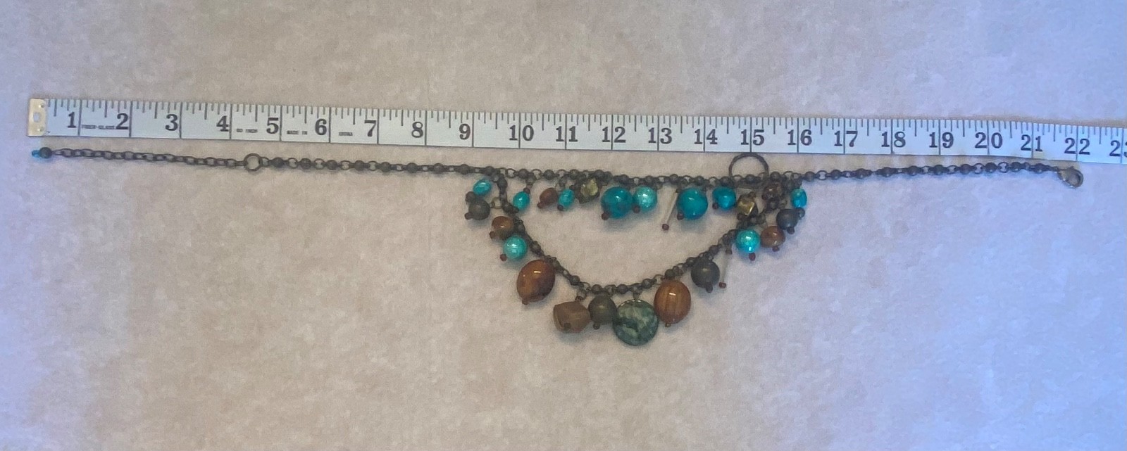 Turquoise Tone Mixed Media Beads Necklace 18-21 inches