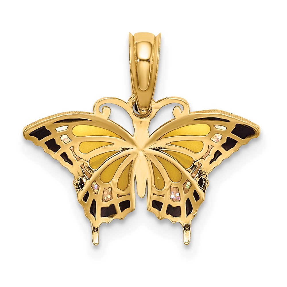 10K Yellow Gold Small Enameled Yellow Butterfly Charm Pendant L-15.1 mm