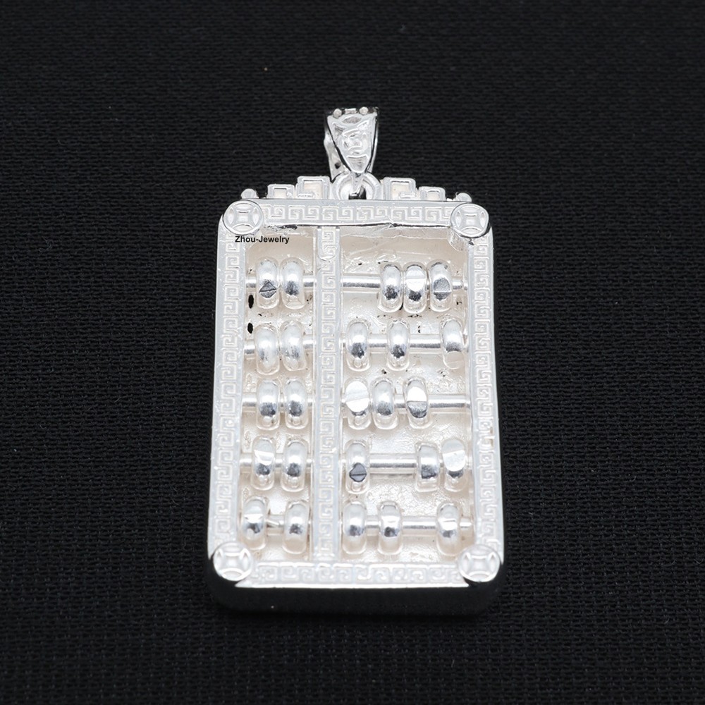 Solid 999 Fine Silver Pendant Lucky 福 Wealth Abacus Pendant Rotatable Beads