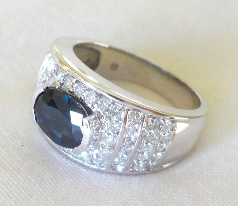 14k White Gold Solitaire Sapphire Diamond Ring – 6.80 gms, Sz 6.75, 1.86 ctw