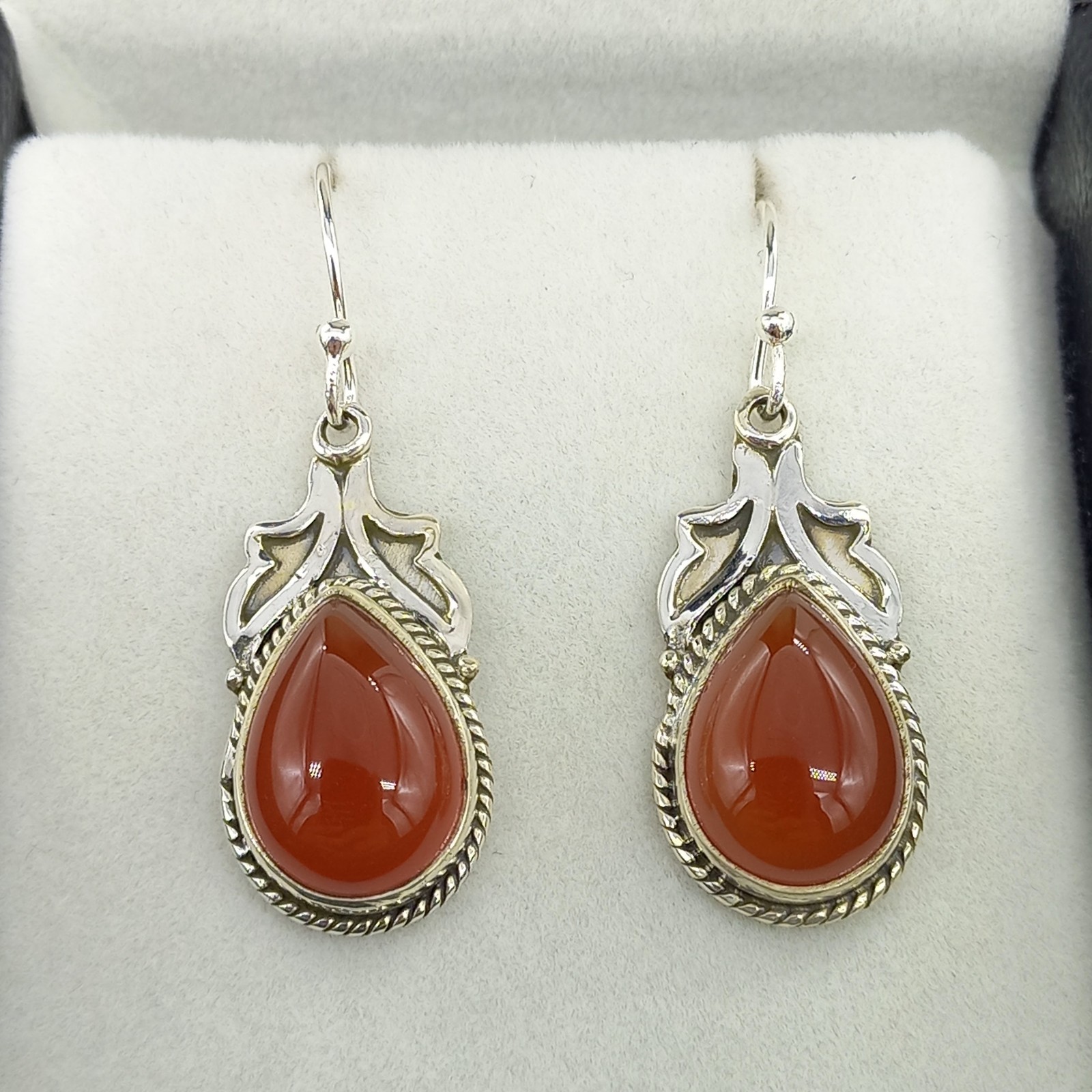 Teardrop Carnelian Hook Earrings 925 Sterling Silver Jewelry