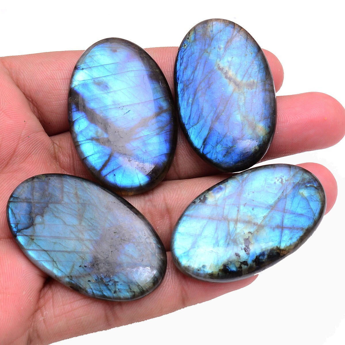 4 Pcs Natural Labradorite Blue Shine 44mm-47mm Oval Pendant Size Gemstones Lot