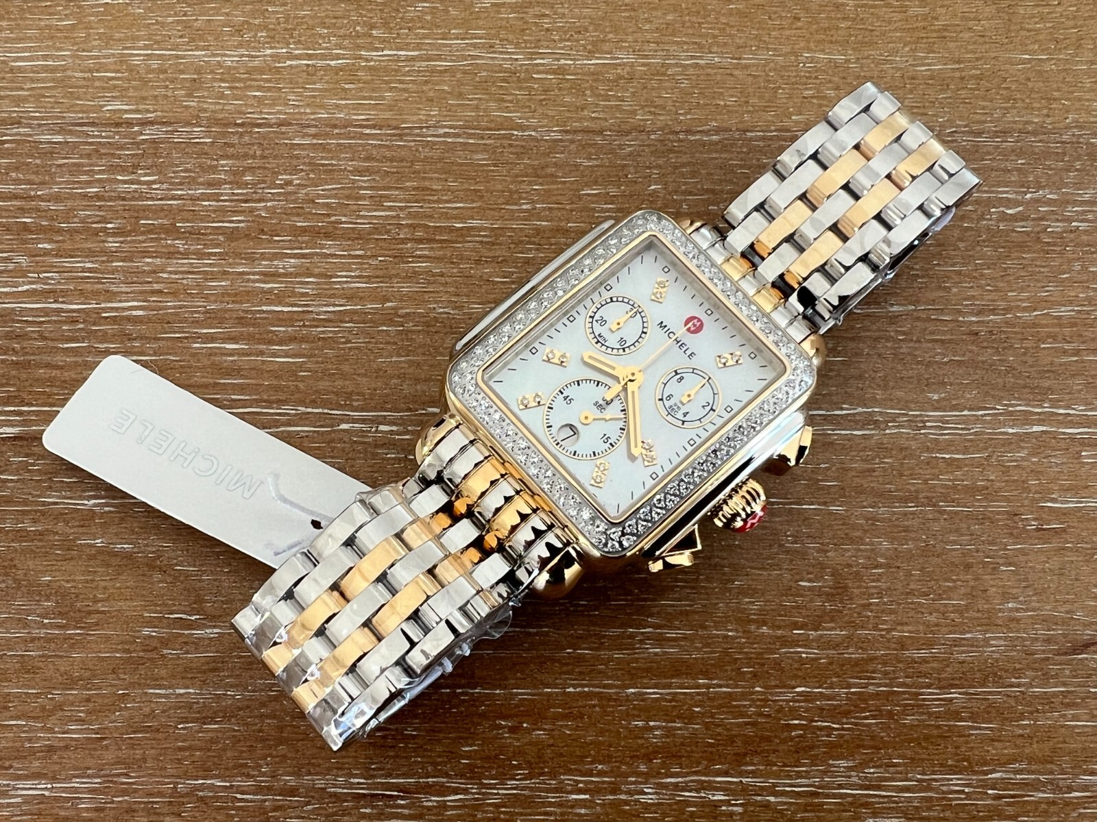 New Michele Deco Diamond Gold Two-Tone MOP Diamond Dial watch MWW06A000776