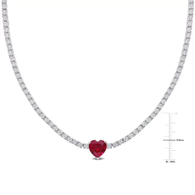 14K White Gold Plated 8CT Lab Created Ruby & Diam Womens Tennis Necklace 18 Inch