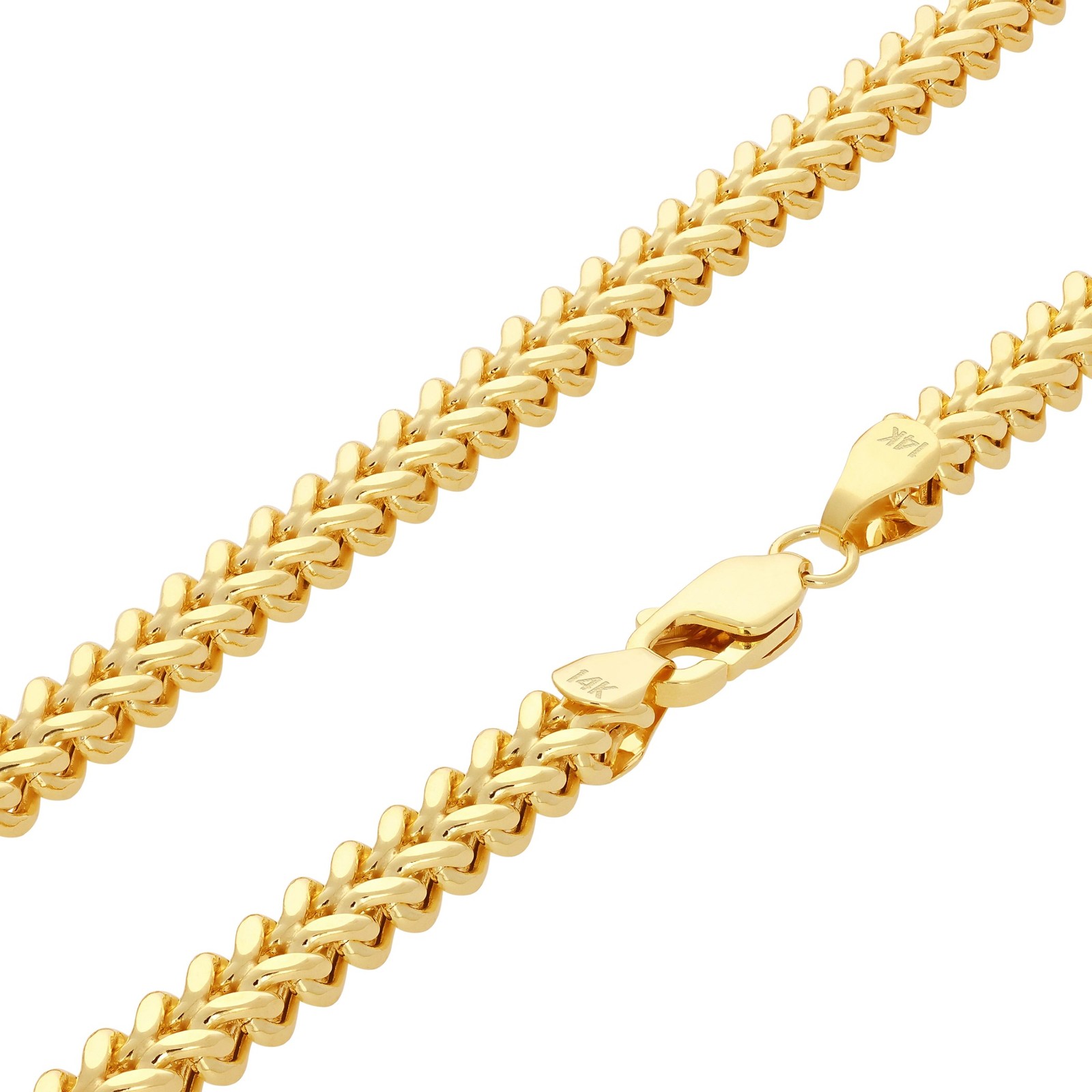 14k Yellow Gold 4mm Franco Box Bracelet Chain Mens Womens 7″ 7.5″ 8″ 8.5″ 9″