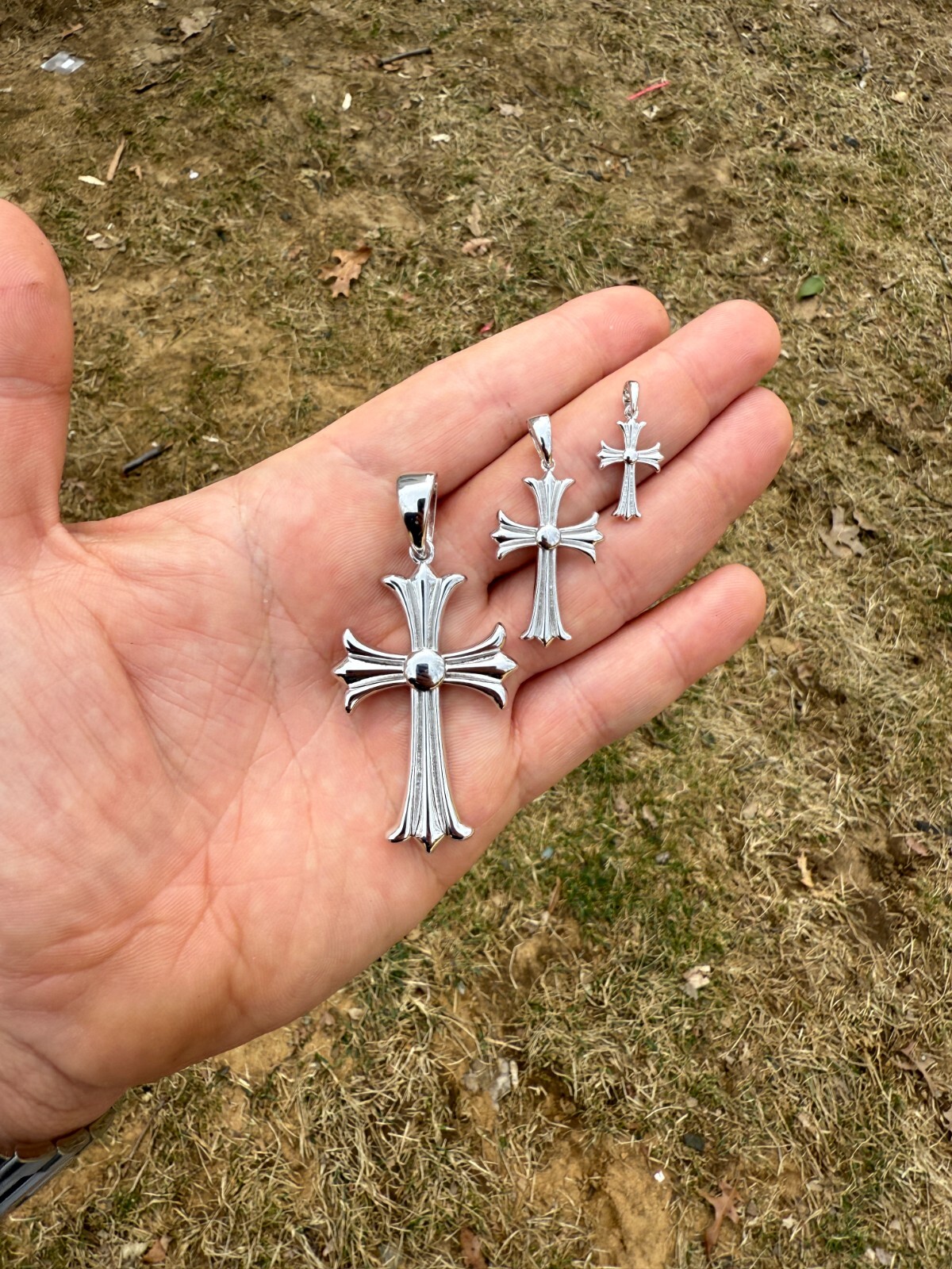 Gothic Cross Plain Real 925 Sterling Silver Pendant Necklace Hearts Of Chrome