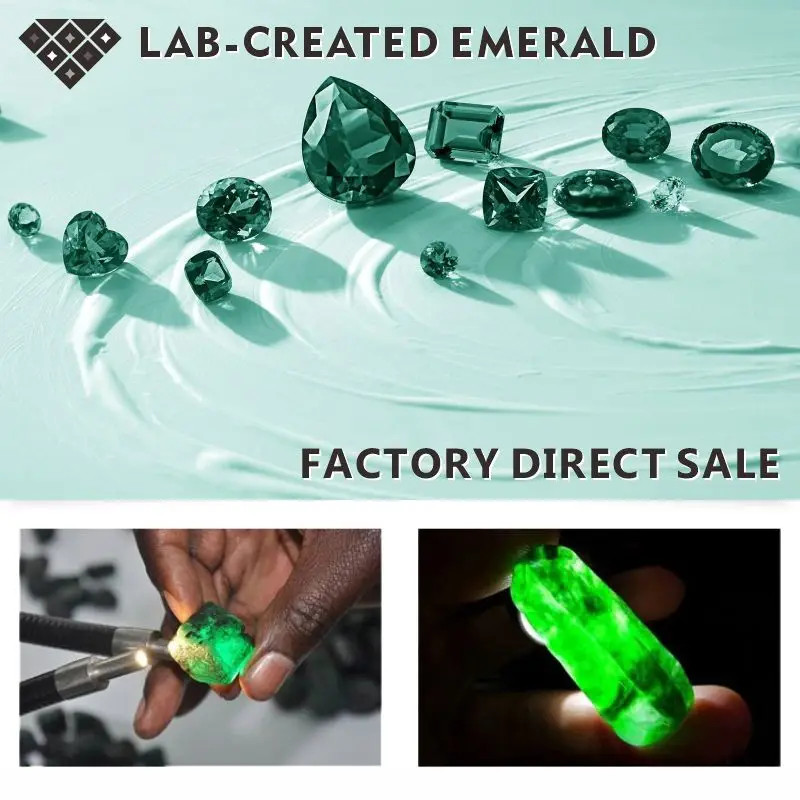 AGL Lab Grown Cushion Colombian Emerald Stone with Inclusions for Jewelry Making