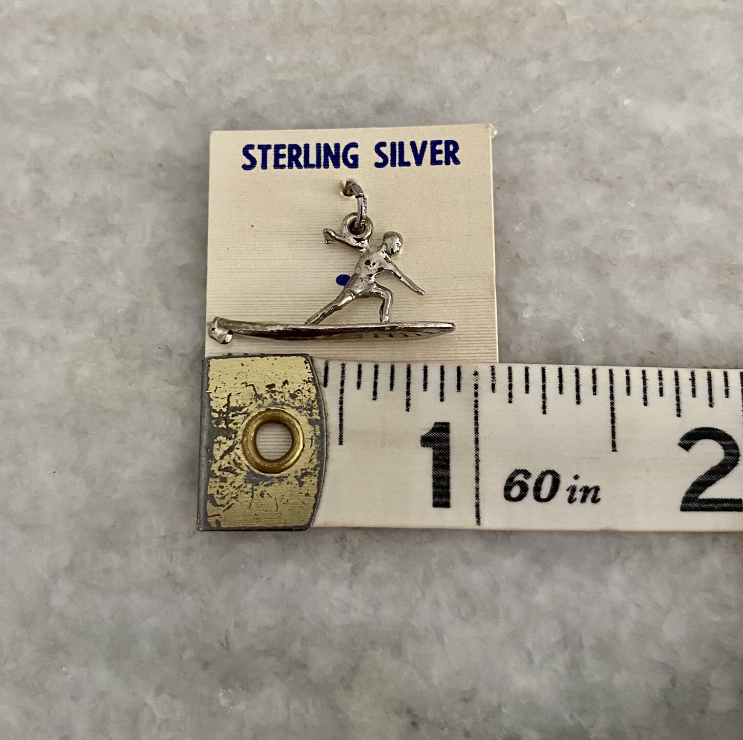 New Old Stock Vintage With Tag Elco Sterling Silver Surfer Boy Man Charm