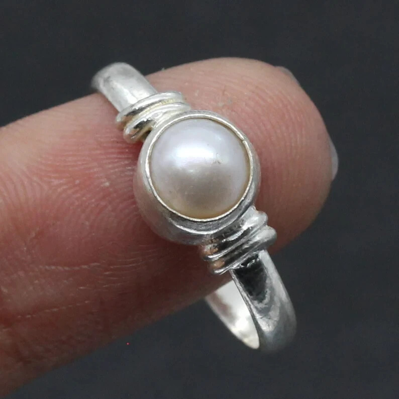 Pearl Ring 925 Sterling Silver Band Ring, Statement Ring Handmade All size