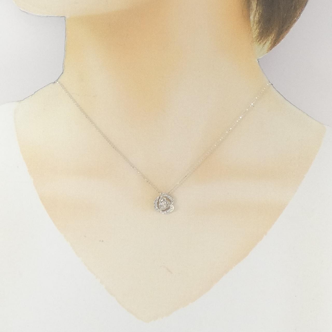 Authentic K18WG Rose Diamond Necklace 0.11CT #230-000-645-3960