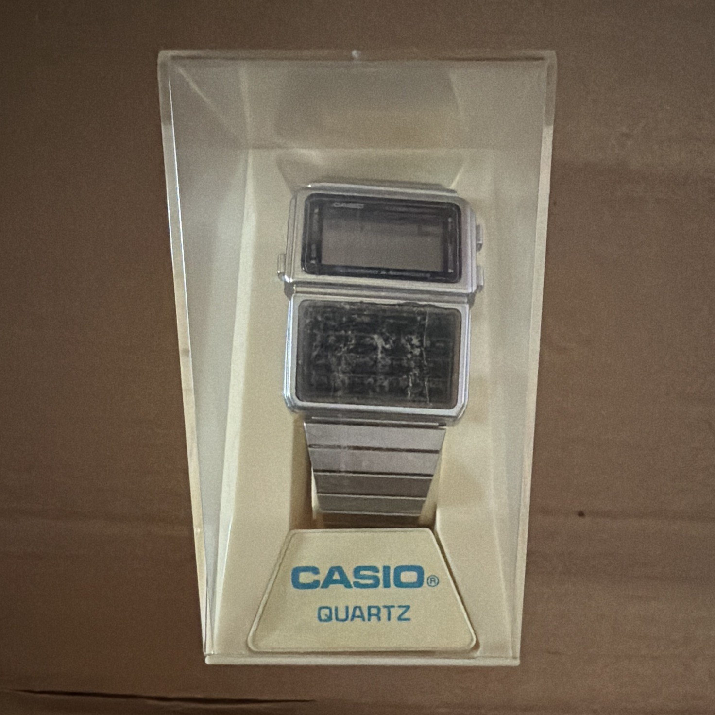 Casio Data Bank Quartz Digital LCD Wristwatch Silver Metal Bracelet w/ Box