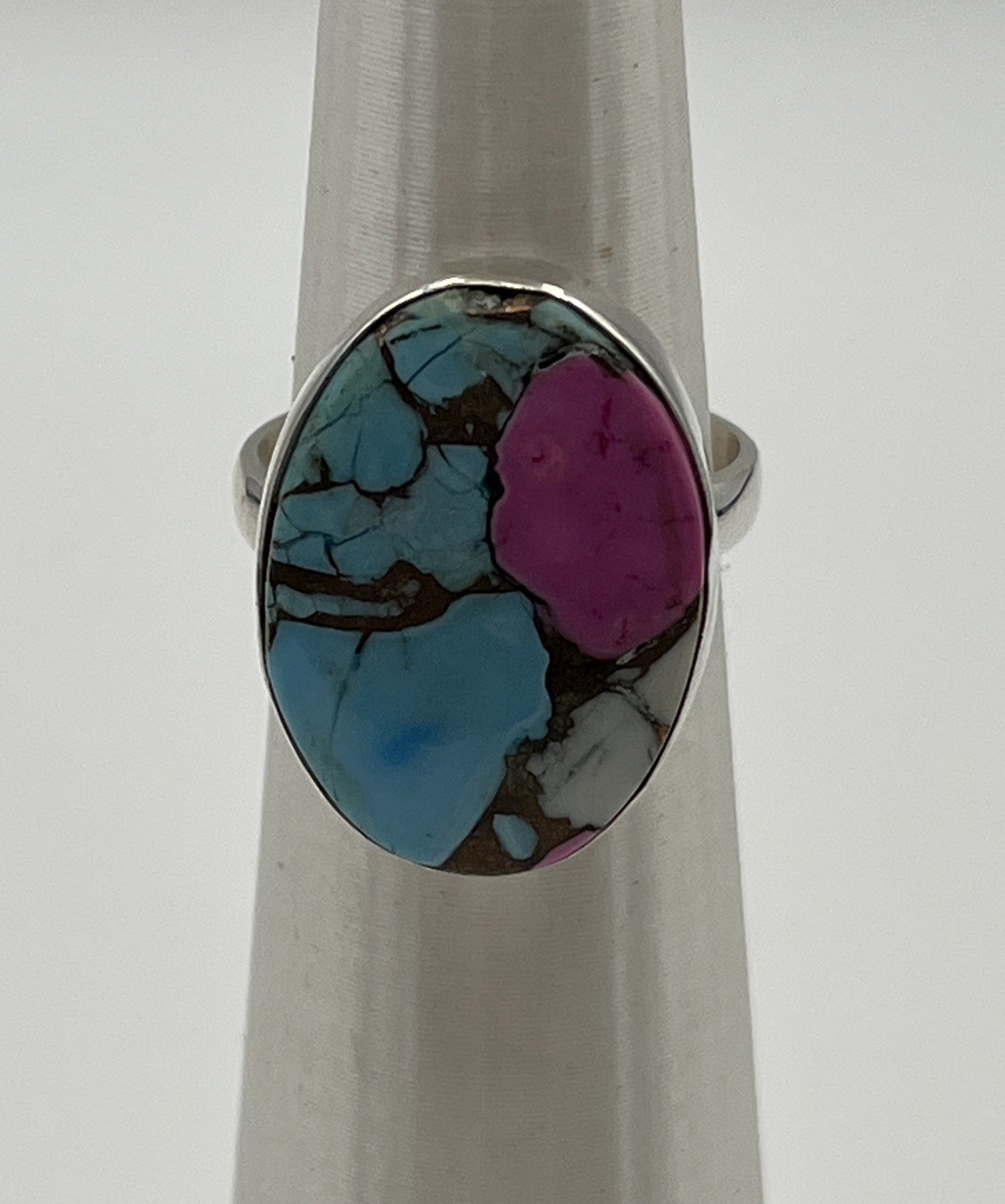 925 Sterling Cotton Candy Turquoise Ring Size 6-10 Adjustable
