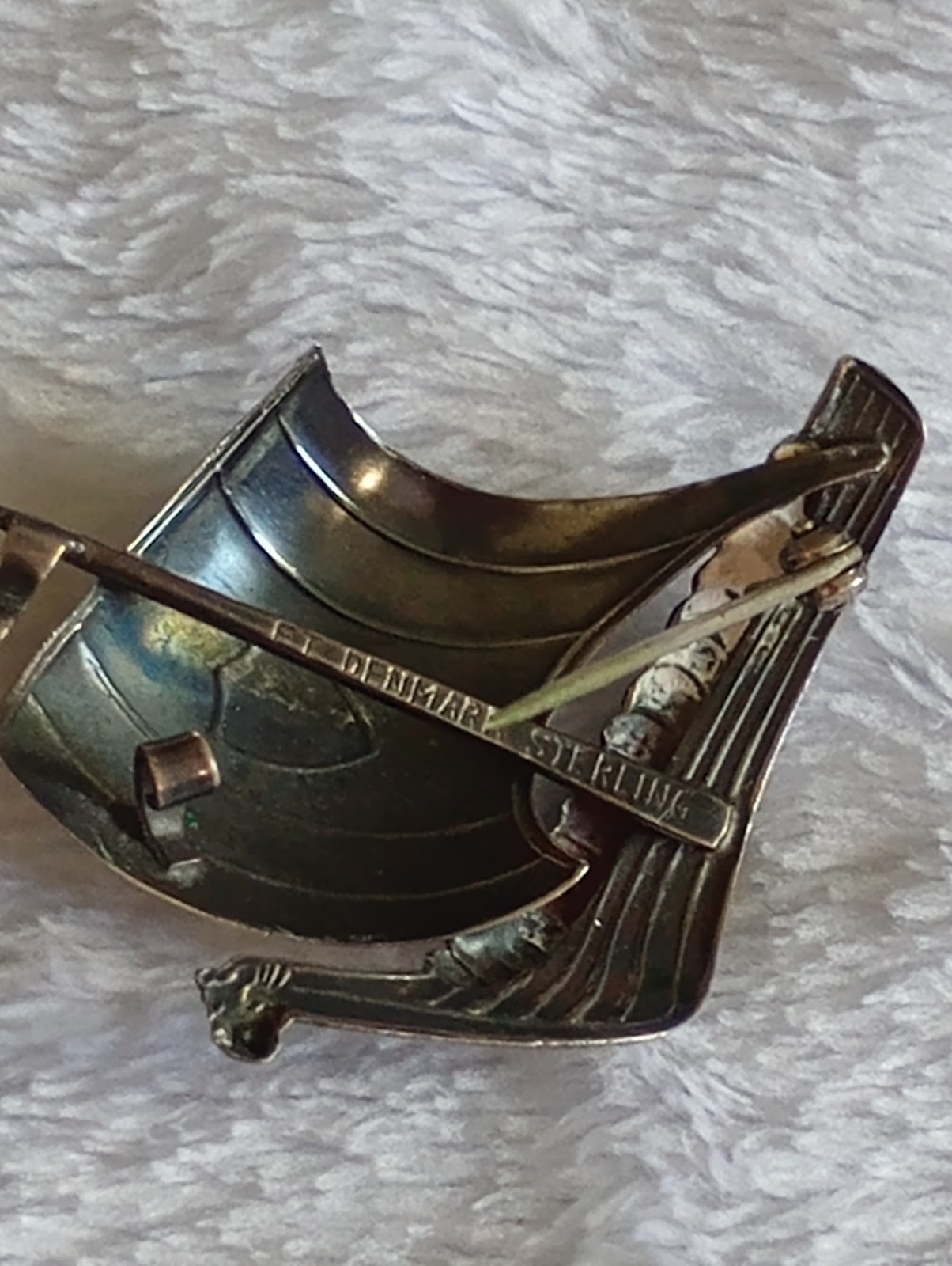 925 Signed ET Erik Thimann Viking Ship Boat Brooch Pin Vintage Denmark