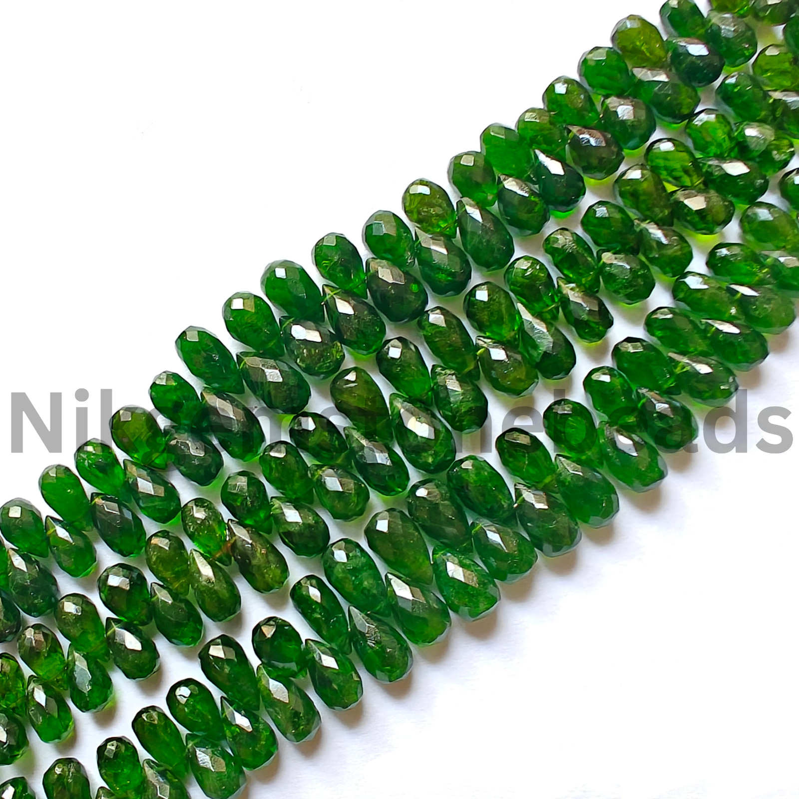 Natural Green Chrome Tourmaline, Briolette Faceted Drop Cut Stone, 8.00-10.00 MM