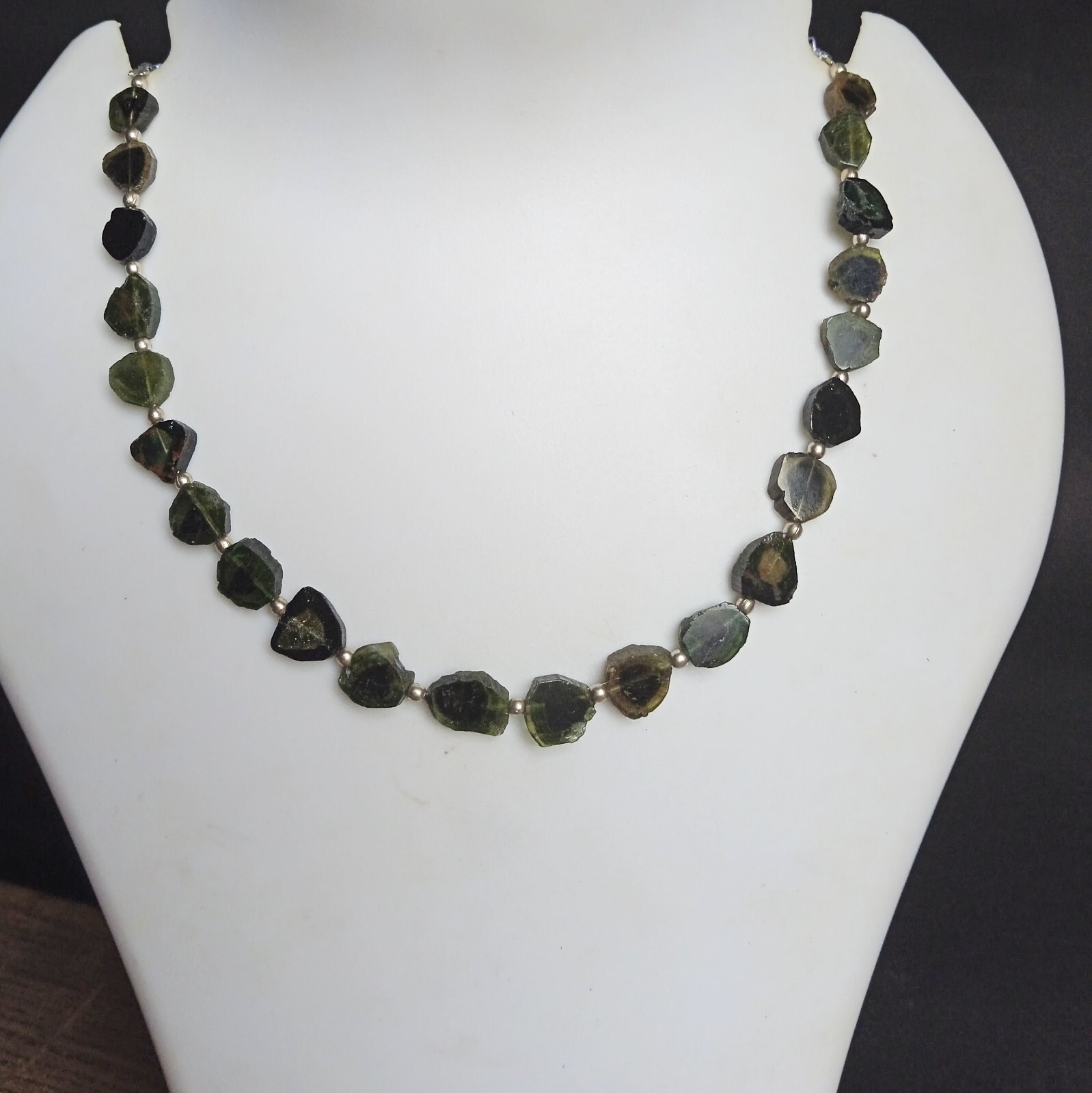 35 Carat Natural Bi Color Tourmaline Slice Beads 8 Inch For Necklace Jewellery