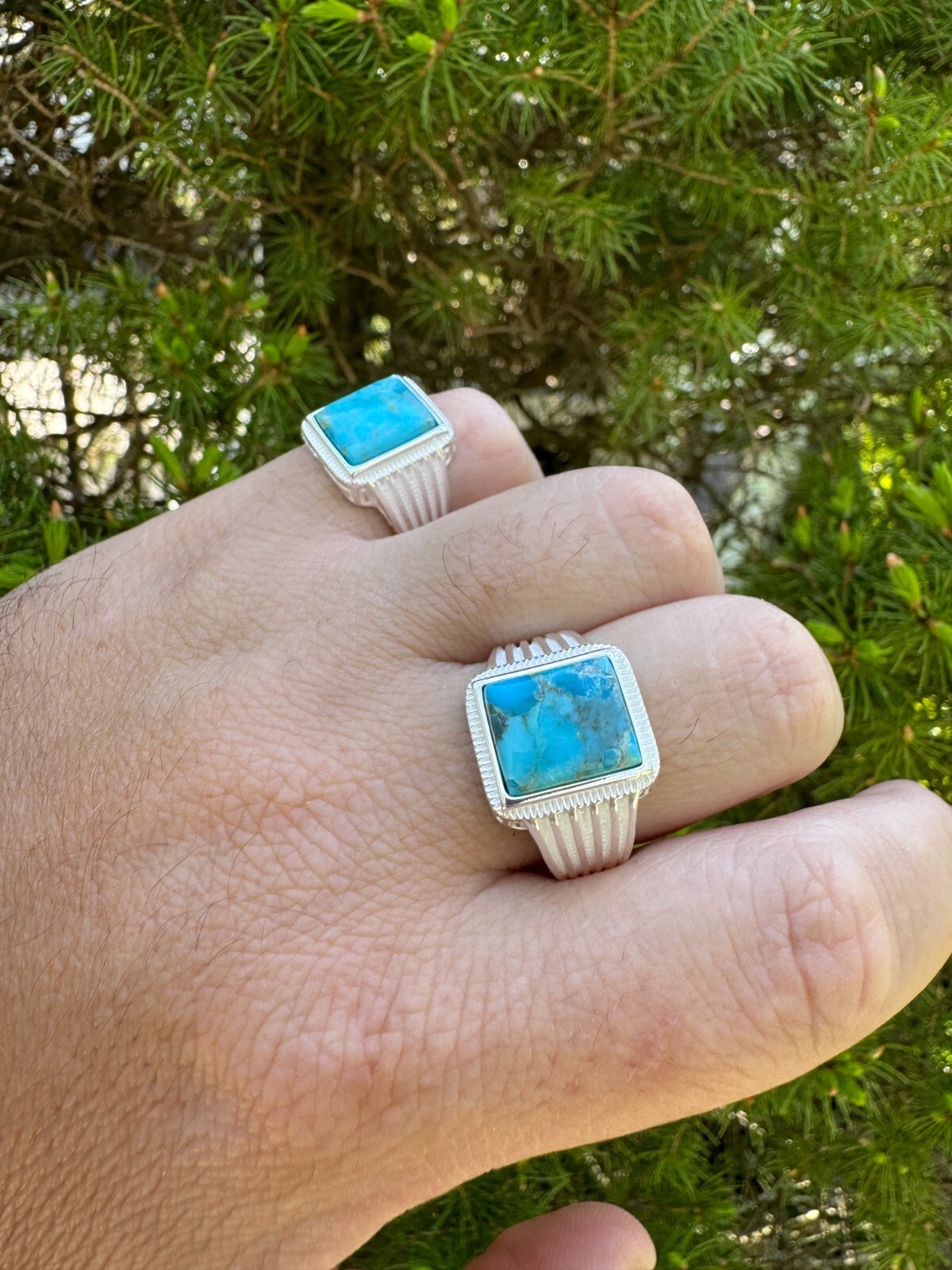 Blue Genuine Turquoise Stone Mens Real 925 Silver Ring Size 6 7 8 9 10 11 12 13