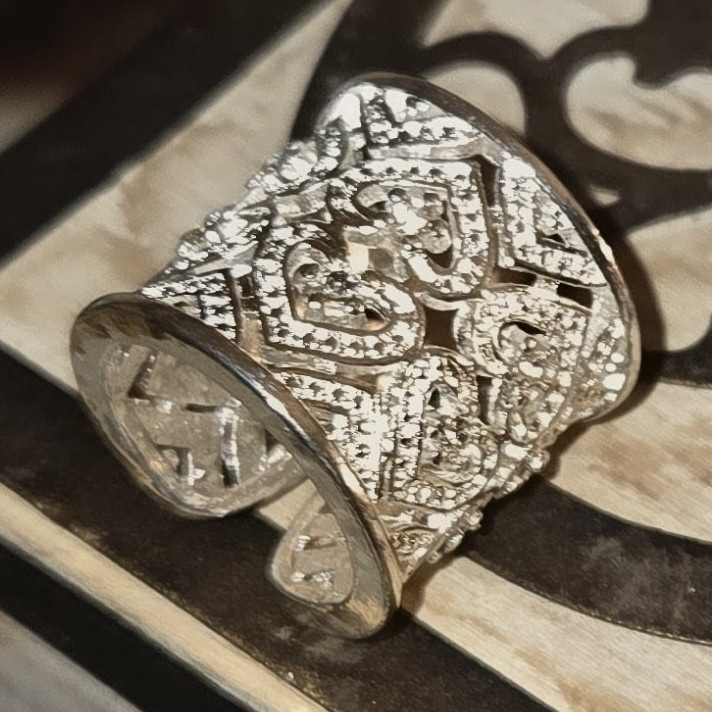 925 Sterling Silver CZ Filigree Wide Band Ring Size 8
