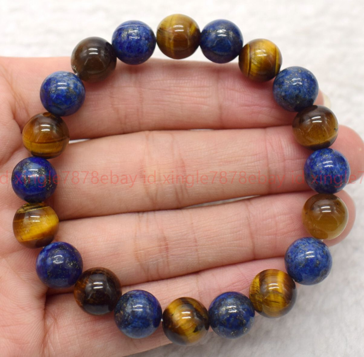Natural 8mm Blue Lapis Lazuli Yellow Tiger’s Eye Gems Beads Bracelet 7in/8.5in