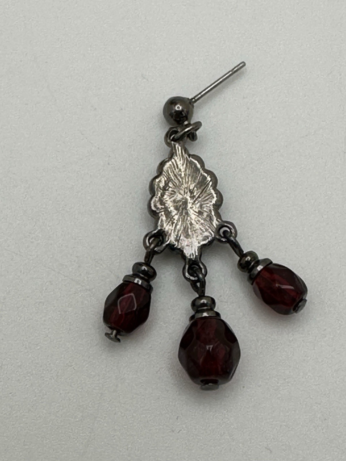 VTG-Inspired Red Burgundy Crystal Dangle Necklace & Pierced Earring Set 15-18”