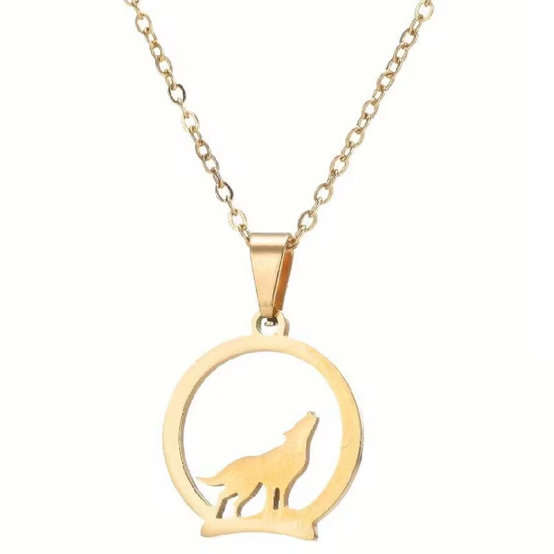 Geometric Circular Wolf Personality Trend Stainless Steel Men’s Necklace