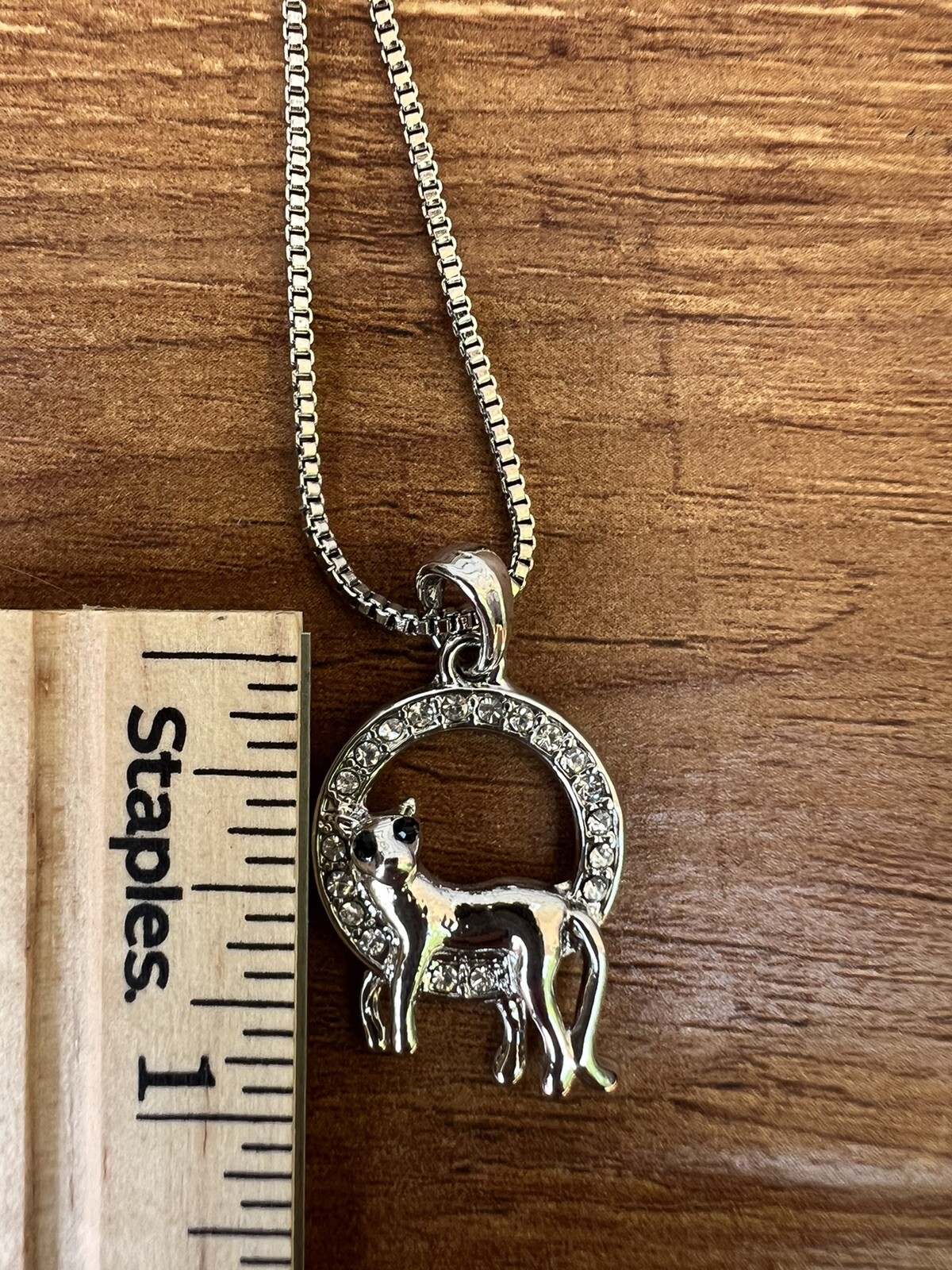 Elegant! Silver Adorable Cat & Moon Pendant Kitten Necklace 16” Box Chain
