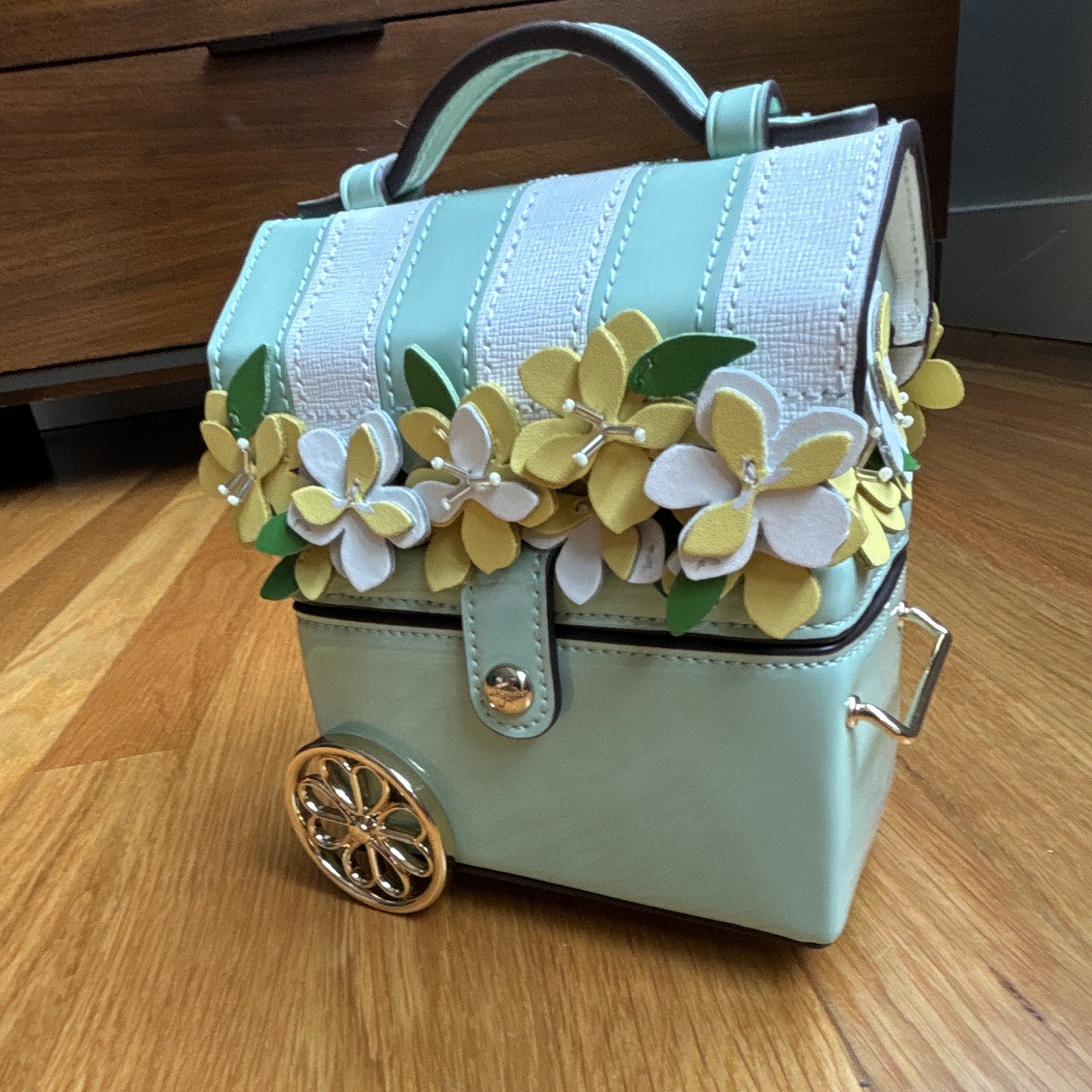 Kate Spade Floral Novelty Jewelry Box, Faux Leather Lined, Green White Yellow