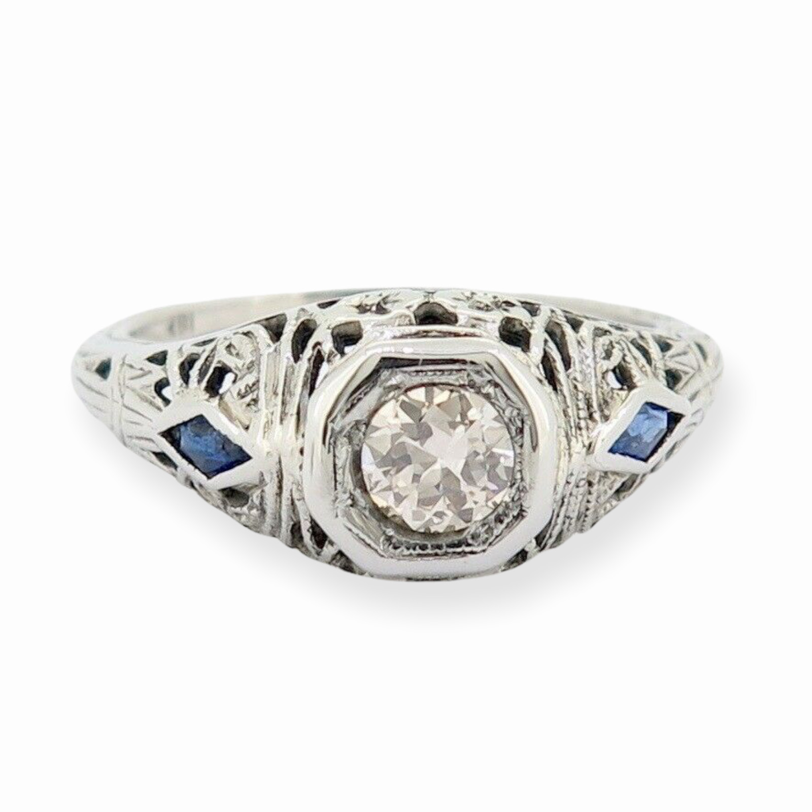 .A 18k White Gold 0.30ct Old Cut Diamond Set Antique Ring Size M Val $3150