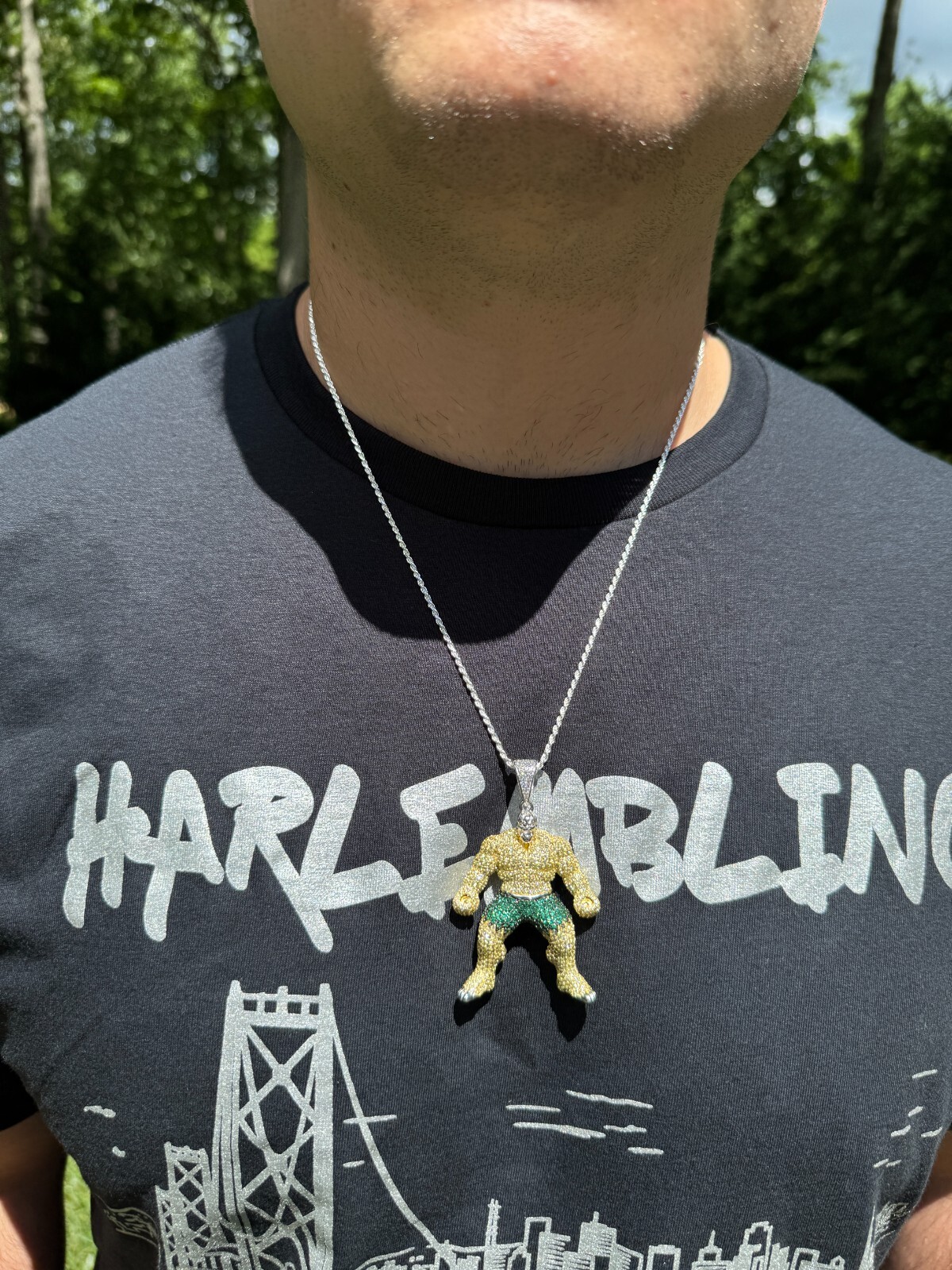 Real 925 Silver/14k Gold Plated LARGE Iced Hulk Superhero Pendant Necklace