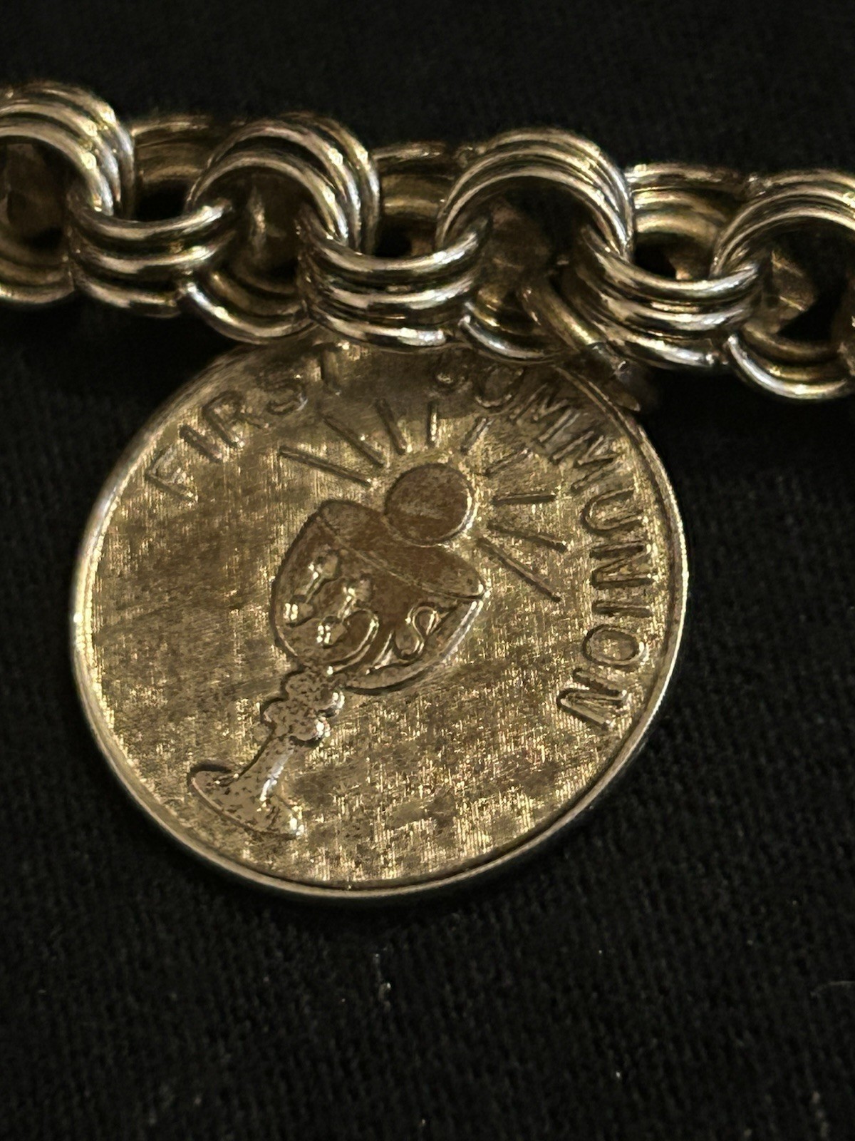 Vintage Sterling Silver Curb Link Charm Bracelet w/ Dangle Charms, Pearl 7.5in