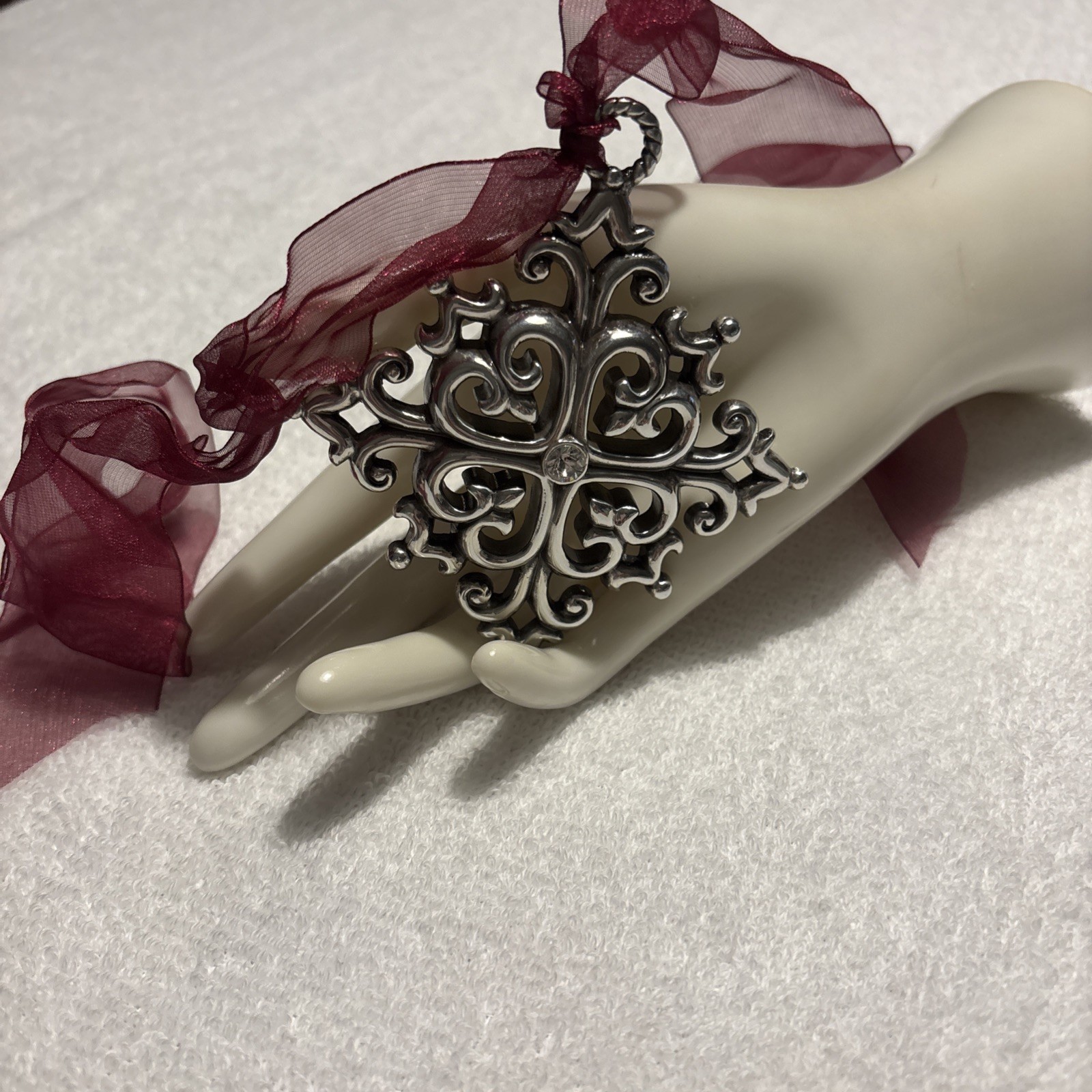Brighton Retired Filigree Heart Crystal Ornament Snowflake Cross Silver Tone.