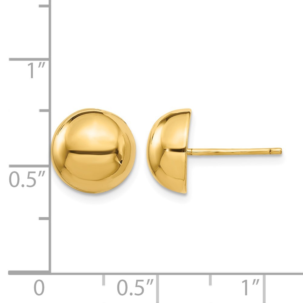 14k Yellow Gold Polished 10mm Half Ball Stud Earrings 1.95g L-10mm W-10mm