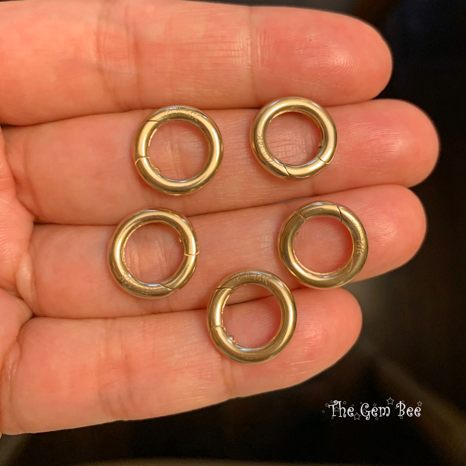 13mm 14k Solid Yellow Gold Large Round Enhancer Push Lock Connector Charm Holder